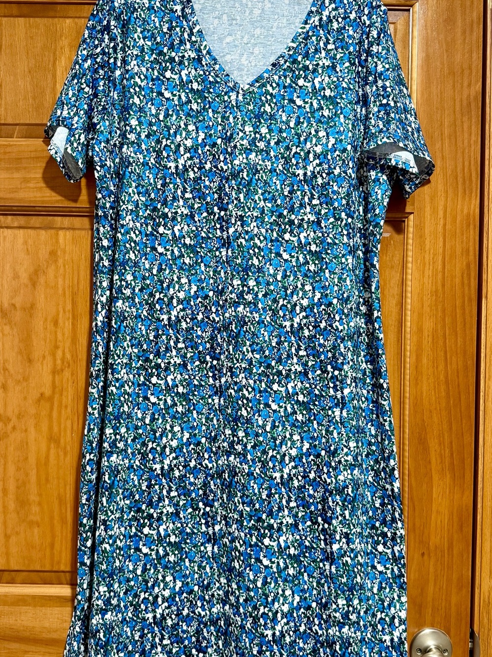 Summer V-Neck Blue Floral Print Dress